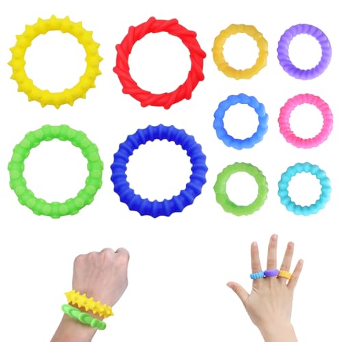 10er-Packung Fidegt Toys Sensorischen Armbänder Wristband Fidget Dekompression Spielzeug Stachelig Sensorische Fingerringe für Kinder Jungen Mädchen Stressabbau & Angstlust9(Finger + Armband) von Woyejo