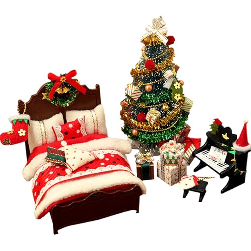 Puppenhaus Weihnachtsdekoration - Miniatur-Bastelset für Baum Bett und Klavier - Handgemachte Weihnachts Möbel Modelle - Für Kinder Erwachsene Holiday Winter Zuhause Wohnzimmer Dekoration Puppenhaus Weihnachtsdekoration - Miniatur-Bastelset für Baum Bett und Klavier - Handgemachte Weihnachts Möbel Modelle - Für Kinder Erwachsene Holiday Winter Zuhause Wohnzimmer Dekoration von Wpsagek
