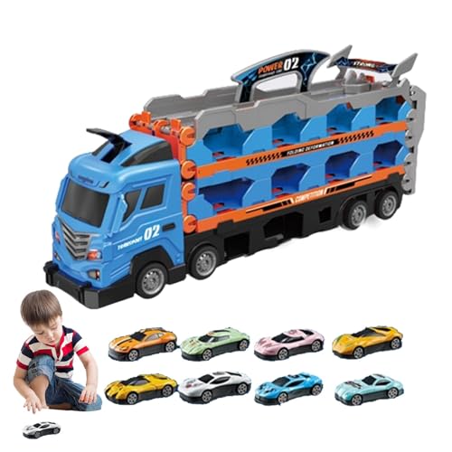 Wpsagek Autotransporter Spielzeug,Autotransporter Spielzeug-LKW | Großer LKW-Autotransporter - Spielzeugauto-Streckenset, großer Transporter, Rennbahn, zusammenklappbare Aufbewahrung für Kinder und von Wpsagek