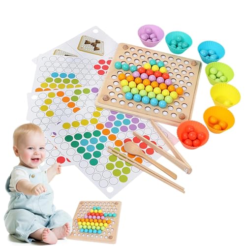 Wpsagek Perlenspiel für Kleinkinder, passendes Brettspiel, Holz-Regenbogenperlen-Brettspiel, Kreatives Vorschul-Lernspielzeug für, Mädchen, Kinder von Wpsagek