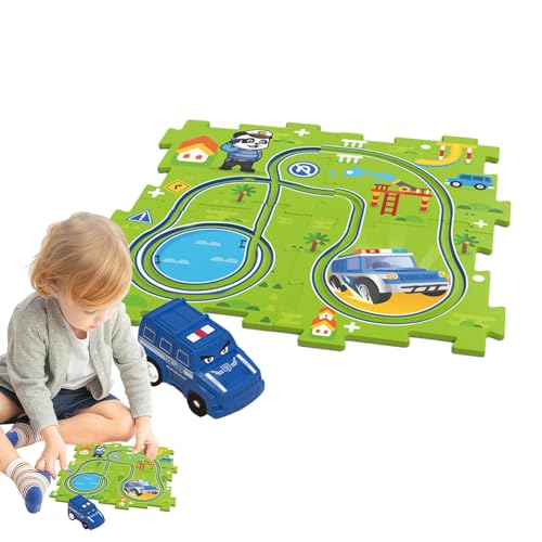 Wpsagek Puzzle-Autobahn-Spielzeug, Puzzle-Autobahn-Spielset - Puzzle-Rennwagen-Spielset | Pädagogisches Triebwagen-Boden-Puzzle-Spielzeug, Puzzle-Gleiswagen-Spielset für Kinder, Kinder, von Wpsagek