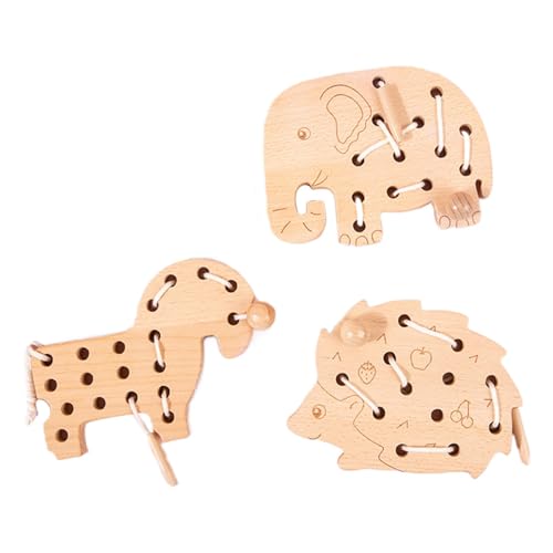 Wpsagek Schnürspielzeug für Kinder, Schnürpuzzlespielzeug | Set mit 3 Form-Schnürspielzeugen,Holz-Spitzenblock-Puzzle, pädagogisches Lern-Fädelspielzeug mit Seil für die frühe Entwicklung von Wpsagek