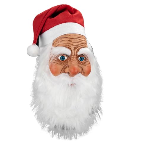 Wpsagek Weihnachtsmann-Masken mit Bart und roter Mütze, realistische Weihnachtsmann-Vollkopf-Latexmasken, Weihnachtskostüm für Erwachsene von Wpsagek