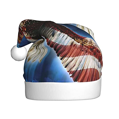 Wquvmds American Eagle Weihnachtsmannmütze, Weihnachtsmütze, Urlaub für Erwachsene, Unisex, Weihnachtsmannmütze, Plüschmütze von Wquvmds