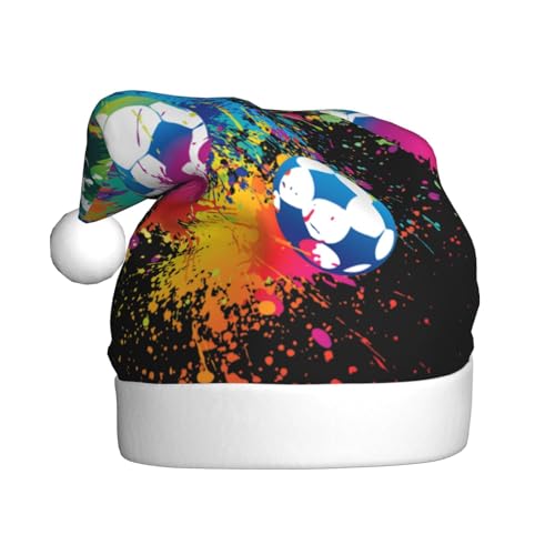 Wquvmds Bunte Fußball-Weihnachtsmannmütze, Weihnachtsmütze für Erwachsene, Unisex, Weihnachtsmannmütze, Plüschmütze von Wquvmds