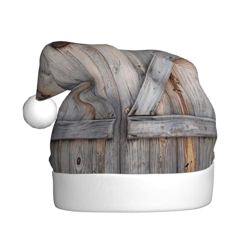 Wquvmds Country Barn Holztür-Weihnachtsmannmütze, Weihnachtsmütze, Urlaub für Erwachsene, Unisex, Weihnachtsmannmütze, Plüschmütze von Wquvmds