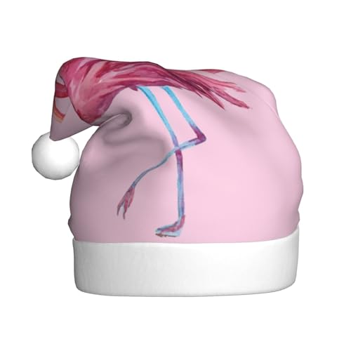 Wquvmds Flamingos Weihnachtsmannmütze, Weihnachtsmütze, Urlaub für Erwachsene, Unisex, Weihnachtsmannmütze, Plüschmütze von Wquvmds