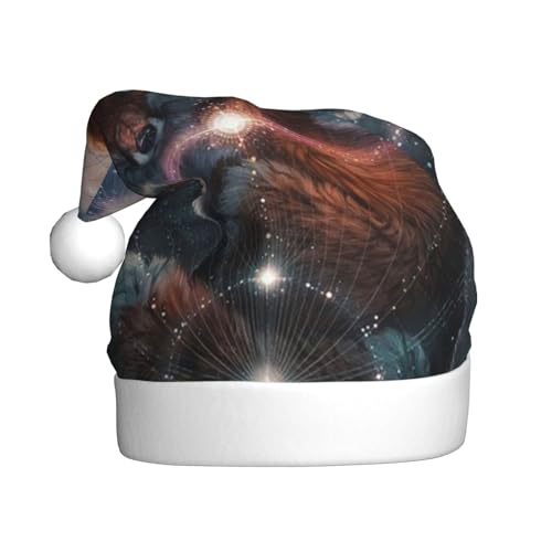 Wquvmds Fox On The Galaxy Weihnachtsmütze, Weihnachtsmütze, Urlaub für Erwachsene, Unisex, Weihnachtsmannmütze, Plüschmütze von Wquvmds