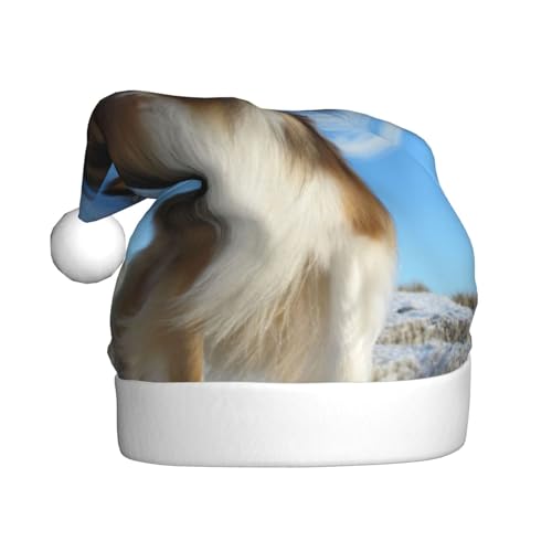 Wquvmds Niedliche Shetland-Hunde-Weihnachtsmannmütze, Weihnachtsmütze, Urlaub für Erwachsene, Unisex, Weihnachtsmannmütze, Plüschmütze von Wquvmds