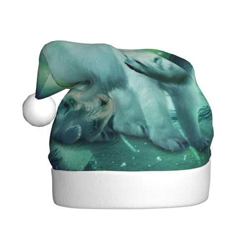 Wquvmds Northern Lights Eisbär-Weihnachtsmannmütze, Weihnachtsmütze, Urlaub für Erwachsene, Unisex, Weihnachtsmannmütze, Plüschmütze von Wquvmds