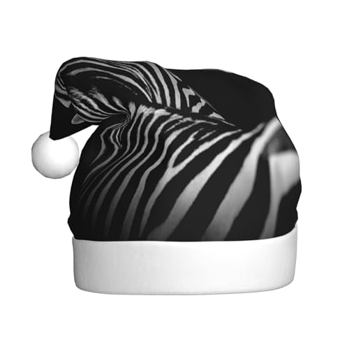 Wquvmds Schwarz-weiße Zebra-Weihnachtsmannmütze, Weihnachtsmütze, Urlaub für Erwachsene, Unisex, Weihnachtsmannmütze, Plüschmütze von Wquvmds