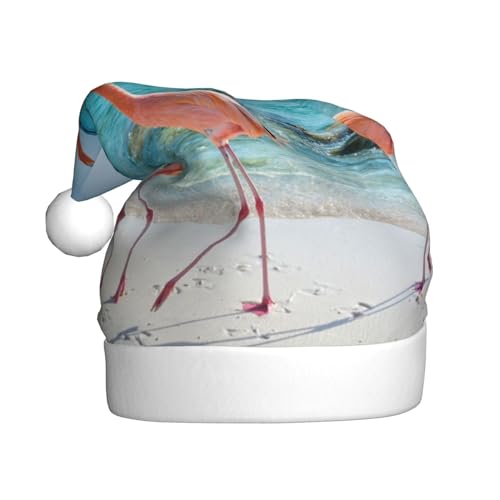 Wquvmds Strand-Flamingo-Mütze, Weihnachtsmütze, Urlaub für Erwachsene, Unisex, Weihnachtsmannmütze, Plüschmütze von Wquvmds