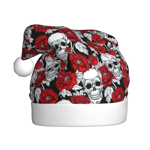 Wquvmds Sugar Horror Skull Rose Santa Hat, Weihnachtsmütze Urlaub für Erwachsene, Unisex, Weihnachtsmannmütze, Plüsch von Wquvmds