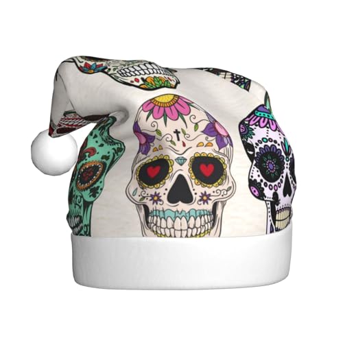 Wquvmds Sugar Horror Skull Santa Hat, Weihnachtsmütze Urlaub für Erwachsene, Unisex, Weihnachtsmannmütze, Plüschmütze von Wquvmds