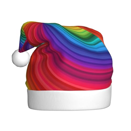 Wquvmds Weihnachtsmannmütze mit Regenbogen-Wirbeln, Weihnachtsmütze, Urlaub für Erwachsene, Unisex, Plüsch, Weihnachtsmannmütze von Wquvmds