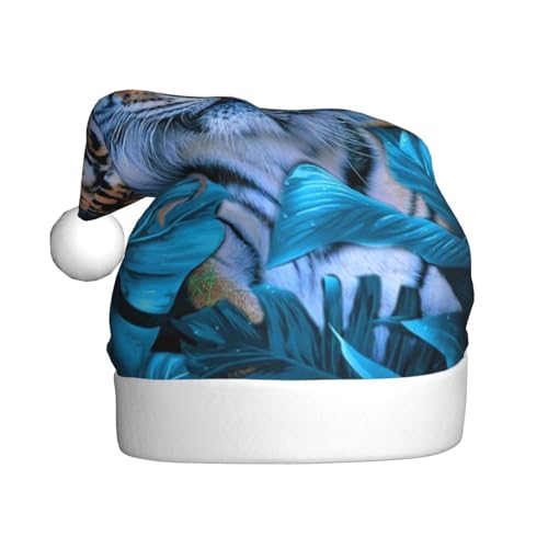 Wquvmds Weihnachtsmütze mit afrikanischem Tiermotiv, Tiger, Weihnachtsmütze, Urlaub für Erwachsene, Unisex, Weihnachtsmannmütze, Plüschmütze von Wquvmds