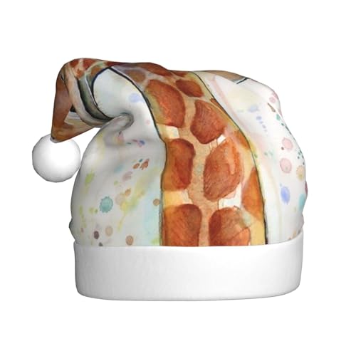 Wquvmds Weihnachtsmütze mit kleiner Giraffe, Weihnachtsmütze für Erwachsene, Unisex, Weihnachtsmannmütze, Plüschmütze von Wquvmds