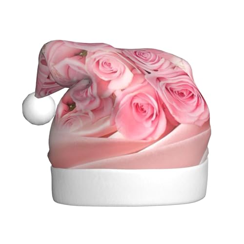 Wquvmds Weihnachtsmütze mit rosa Rosen, Weihnachtsmütze, Urlaub für Erwachsene, Unisex, Weihnachtsmannmütze, Plüschmütze von Wquvmds