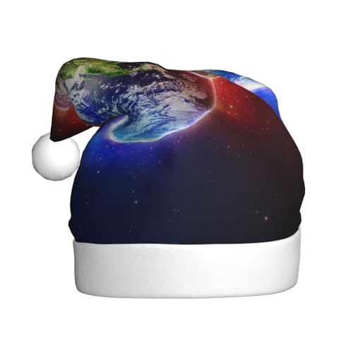 Wquvmds Weltraumplanet Erde, Weihnachtsmütze, Urlaub für Erwachsene, Unisex, Weihnachtsmannmütze, Plüschmütze von Wquvmds