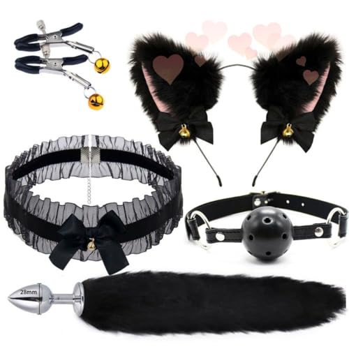 WreGmgg Set Von Schwarzen Spitze Fuchs Cosplay KostüMe, Cosplay KostüM, 5-StüCke, Schwarze Spitze, Unisex, Essentiell FüR Veranstaltungen Cosplay Anime Expo, Original Geschenk -Z von WreGmgg