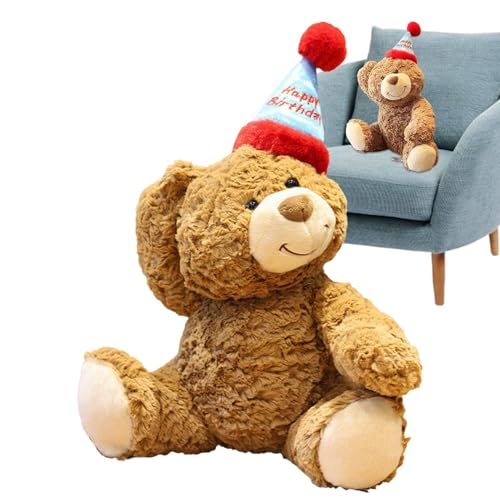 Bear Stuffed Animal, 14.96in Cartoon Bear Plush with Hat, Cute Birthday Decor, Happy Prop for Boys & Girls, Birthday, Resistant & Safe Material, Versatile von Wrohto