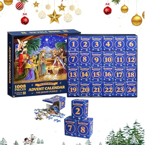 Christmas Jigsaw Puzzles, 1008 Pieces Puzzle, Jesus Holiday Puzzle, Christmas Advent Calendar, Holiday Countdown Puzzle, Nativity Scene Puzzle, Holiday Jigsaw Set, Festive Puzzle Game, von Wrohto