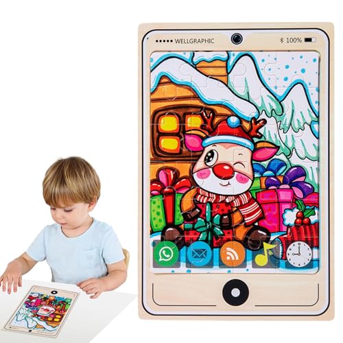 Wooden Puzzle Game for Kids, Educational 2D Puzzle Board, Cartoon Mobile Phone Design, Early Education Toy for Boys & Girls, 3-8 Years Old, 1 Set, Enhances Creativity & Imagination von Wrohto