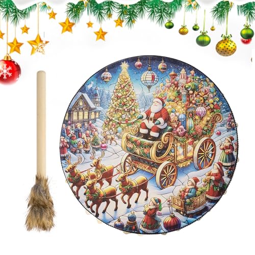 Wrohto Fashion Shaman Drum | Weihnachtsinstrumententrommel - Tragbare Weihnachtsthema Handtrommel für Liebhaber, Freundinnen, Freunde von Wrohto