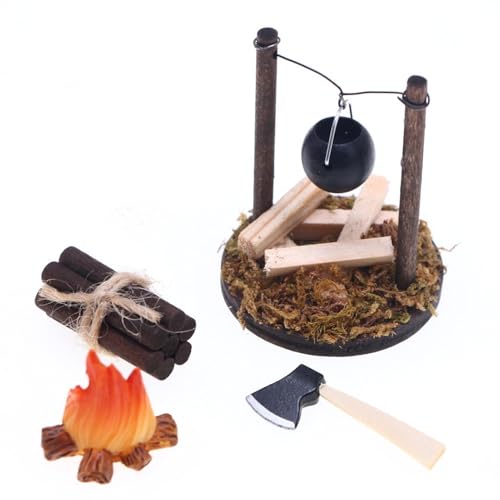 Wrohto Miniature Campfire Doll House Fire Pit Toy Wooden Campfire Furniture Pretend Play Campfire Toy Fire Figurine Miniature Fire Pit for Campfire Furniture f von Wrohto