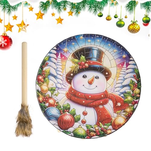 Wrohto Schamane Handtrommel, Handgemachte Weihnachten Rentier Percussion Drum, Tragbare Weihnachtsthema Handtrommel für Liebhaber, Freundinnen, Freunde von Wrohto