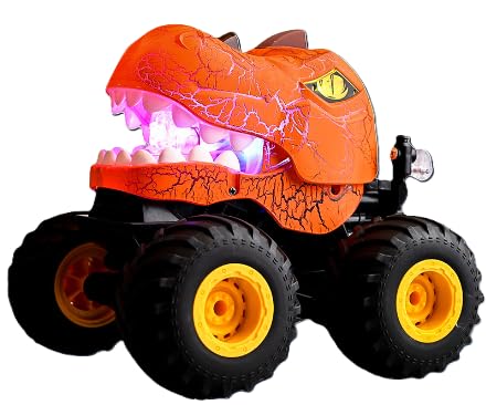 Wrymish Dino Monstertruck Ferngesteuert, Auto Dinosaurier Spielzeug Trucks, Monster Rc Auto Kinder mit LED Leuchten, Große Räder Dinosaurier Kinderspielzeug von 3-9 Jahre Jungen Orange von Wrymish