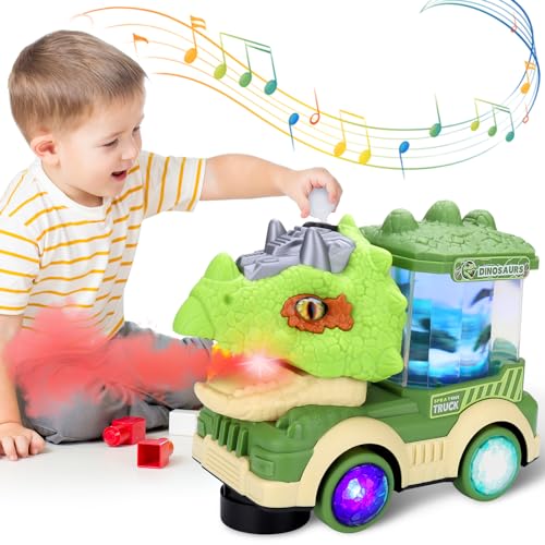Wrymish Dinosaurier Auto Spielzeug ab 2 3 4 Jahre Junge Mädchen, Universal-Räder Dino Auto, Spielzeugauto mit Ton＆Licht, Kinder Weihnachts Geburtstags Geschenke von Wrymish