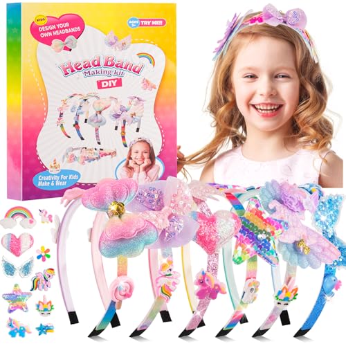 Haarreifen Mädchen, 49Pcs Haarreifen Selber Machen Mädchen Einhorn Set, DIY Haarschmuck Bastelset Kinder ab 4 5 6 7 8 9 10 Jahre, Geschenke zur Einschulung Mädchen, Ostergeschenk von WuGU