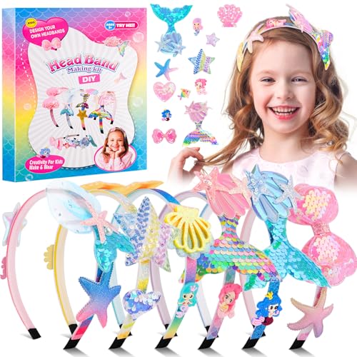 WuGU Haarreifen Mädchen, 53PCS Haarreifen Selber Machen Mädchen, Geschenk Mädchen 6-12 Jahre, DIY Haarschmuck Bastelset Kinder ab 5 6 7 8 9 Jahre, Einschulung Weihnachtsgeschenke Geburtstagsgeschenk von WuGU