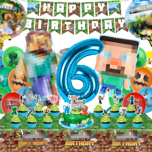 WuGU Luftballons Geburtstag Kinder, Mine-Craft Geburtstagsdeko 6 Jahre Junge Mädchen, Mine-Craft Spielthema Partyzubehör Set Enthält Happy Birthday Banner Luftballons Tischdecke Party Deko Set WuGU Luftballons Geburtstag Kinder, Mine-Craft Geburtstagsdeko 6 Jahre Junge Mädchen, Mine-Craft Spielthema Partyzubehör Set Enthält Happy Birthday Banner Luftballons Tischdecke Party Deko Set von WuGU