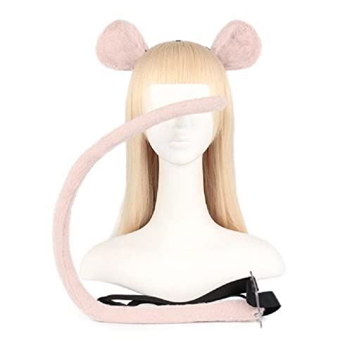 WuLi77 Ears and Tail Set Furry Mouse Ears Headband with Tail Halloween Cosplay Party Mouse Costume Accessories Kids-Adult animal cosplay costumes for women men (Suit Pink) von WuLi77