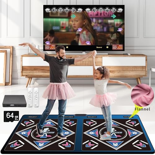 WuZhuangYuan Musik-Doppel Tanzmatten für Kinder und Erwachsene,64GB Speicherkarte,Fitness-Tanzspiele mit MV/3D/Cartoon-Dance-Mode,899Spiele und 650Songs,75MVs für HDMI-TV-Spaß,Senior-Flanell-Material von WuZhuangYuan