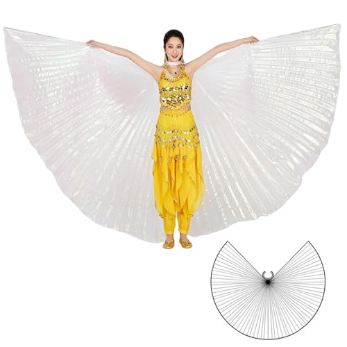 Wuchieal Bauchtänzerin Isis Wings Halloween Darstellende Angel Wings für Carnival Einschließlich Stöcke/Tasche (Weiß, One size) von Wuchieal