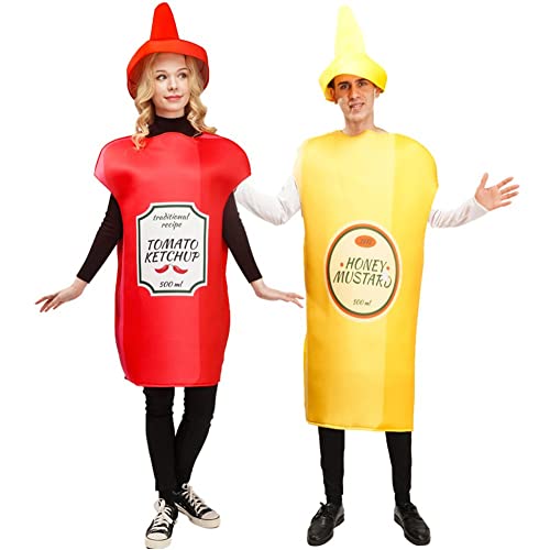 Wudaizhi Unisex Erwachsener Cosplay Ketchup Und Senfkostüm Halloween Liebhaber Zettel Kleid Lustige Food -tunika Für Paare Maskottchen -outfit von Wudaizhi