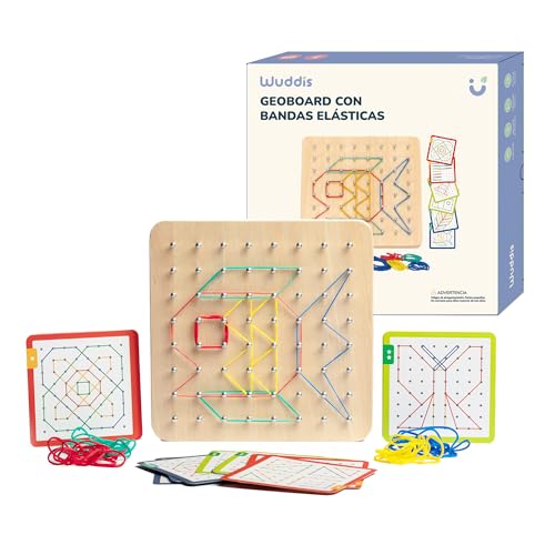 Wuddis Montessori Holz Geoboard - Geobrett Grundschule - FSC Zertifiziert, 48 Gummibänder und 40 Musterkarten, Motorikspielzeug, Geschenkidee Für Junge Und Mädchen Ab 3 4 5 Jahren von Wuddis