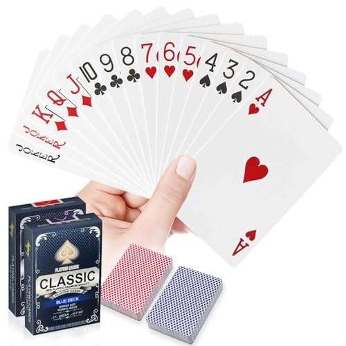 WUGAUWOR Wasserfeste Plastik Spielkarten, 2 Kartendecks, Rot und Blau, Professionelle Plastik Pokerkarten, Kunststoff Spielkarten, Poker Kartendeck, Poker Karten für Blackjack, Canasta Kartenspiel von Wugauwor