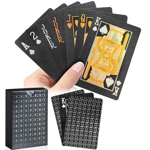 WUGAUWOR wasserdichte Diamant Spielkarten, Plastik Pokerkarten, Schwarze Poker Kartendeck, Waterproof Playing Cards, Poker Karten, Kunststoff Pokerkarten für Kartenspiele, Reisespiele von Wugauwor