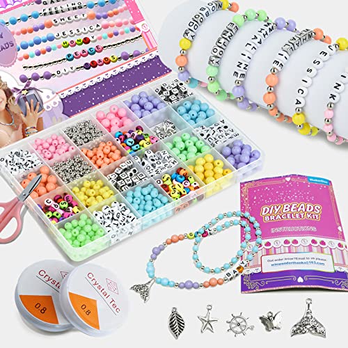 WuikerDuo DIY Perlen Set, Buchstabenperlen für Kinder Schmuck Armband Halsketten String Making Kit, Armbänder Art Craft Kit für Mädchen Kinder von WuikerDuo