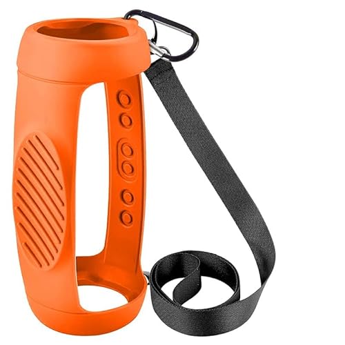 Silikon-Schutzhülle für JBL Charge 5 Bluetooth-Lautsprecher, tragbare Kratzschock-Hülle, Reise-Tragetasche, Schutzhülle mit Schultergurt und Karabiner (Orange) von Wulachaka