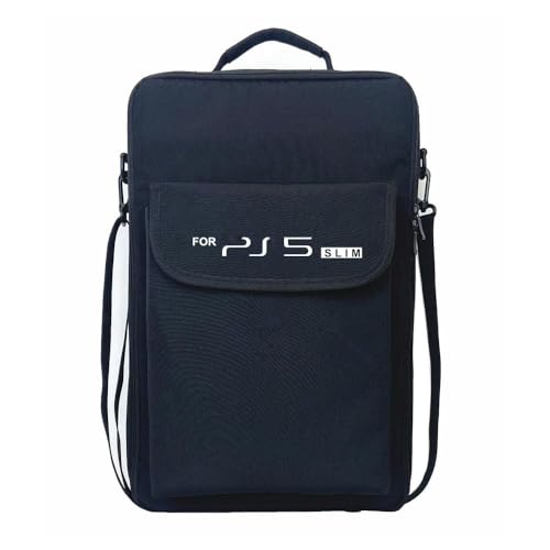 Tragbare PS5 schlanke Reise-Tragetasche, Aufbewahrungstasche, Handtasche, Schultertasche, Rucksack für Playstation 5, schlankes Spielkonsolen-Zubehör, 35 x 38 x 13 cm (mit Logo) (mit Logo) von Wulachaka