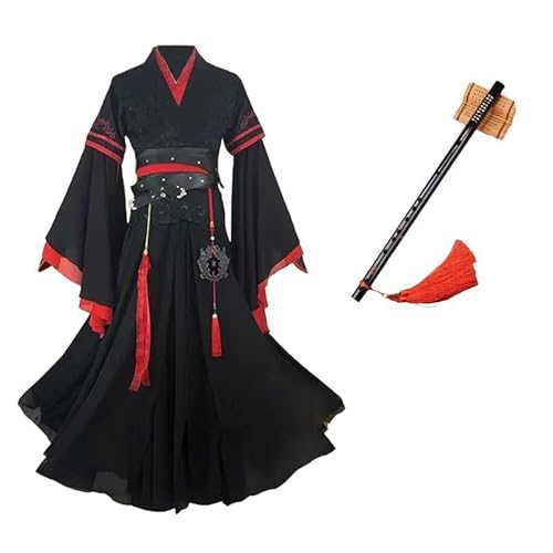 Wei Wuxian Cosplay-Kostüm, Wei Ying-Kostüm, alte chinesische Hanfu-Flöte, Anime-MDZS, Cosplay-Requisiten, Halloween-Outfit (Kostüm + Flöte, L) von Wulachaka