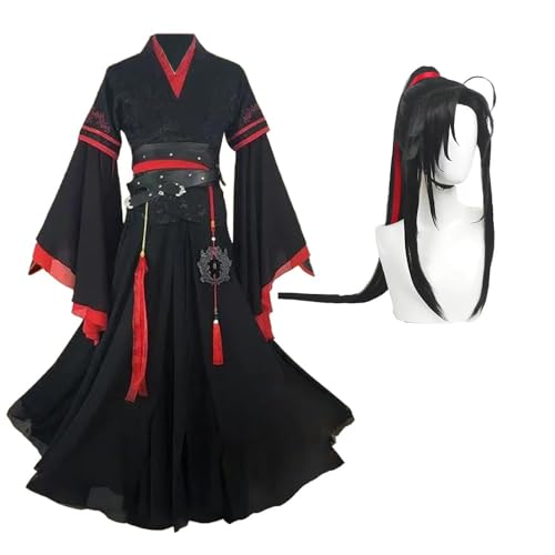 Wei Wuxian Cosplay-Kostüm, Wei Ying-Kostüm, alte chinesische Hanfu-Flöte, Anime-MDZS, Cosplay-Requisiten, Halloween-Outfit (Kostüm + Perücke, L) von Wulachaka