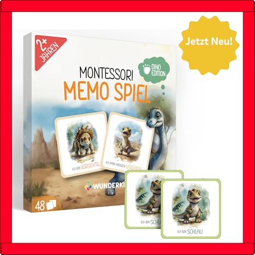 Montessori Memory Spiel – [Dinosaurier] Fördert Konzentration, Gedächtnis & Sprachentwicklung – Hochwertige Lernkarten mit Tiermotiven für Kinder ab 2 Jahren von Wunderkind