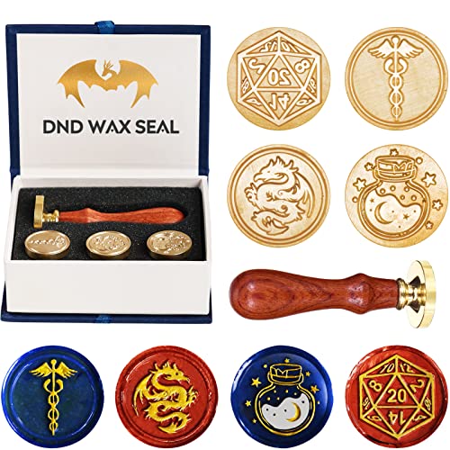 DND Wachs Siegel Stempel, Dungeons and Dragons/D&D Umschlag Scroll, Fantasy Wachs Siegel Kit mit Dragon/D20 Würfel/Zaubertränk/Caduceus, große RPG Zubehör für DND DM & Player DND Wachs Siegel Stempel, Dungeons and Dragons/D&D Umschlag Scroll, Fantasy Wachs Siegel Kit mit Dragon/D20 Würfel/Zaubertränk/Caduceus, große RPG Zubehör für DND DM & Player von Wunhunew