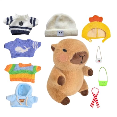 Wusideday Dress Up Capybara-Plüschkleidung | Niedliche Capybara-Plüschtiere | Gefülltes Capybara-Plüschtier Als Anziehspielzeug | Verkleide Capybara Mit 10 Kleidungsstücken Und Accessoires von Wusideday